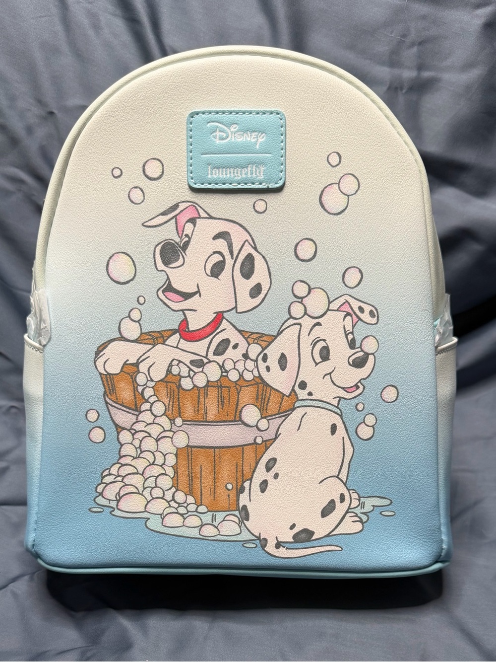 LoungeflyNWT Disney  Blue & White 101 Dalmatians Bubble Bath Mini Backpack